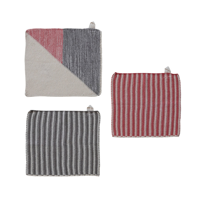3-Piece Cotton Knit Dish Cloths With Pattern