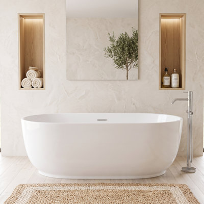 67 in.x 32 in.  Acrylic Freestanding Bathtub with Heat Retention, Durable Non-Yellowing Surface in Glossy White
