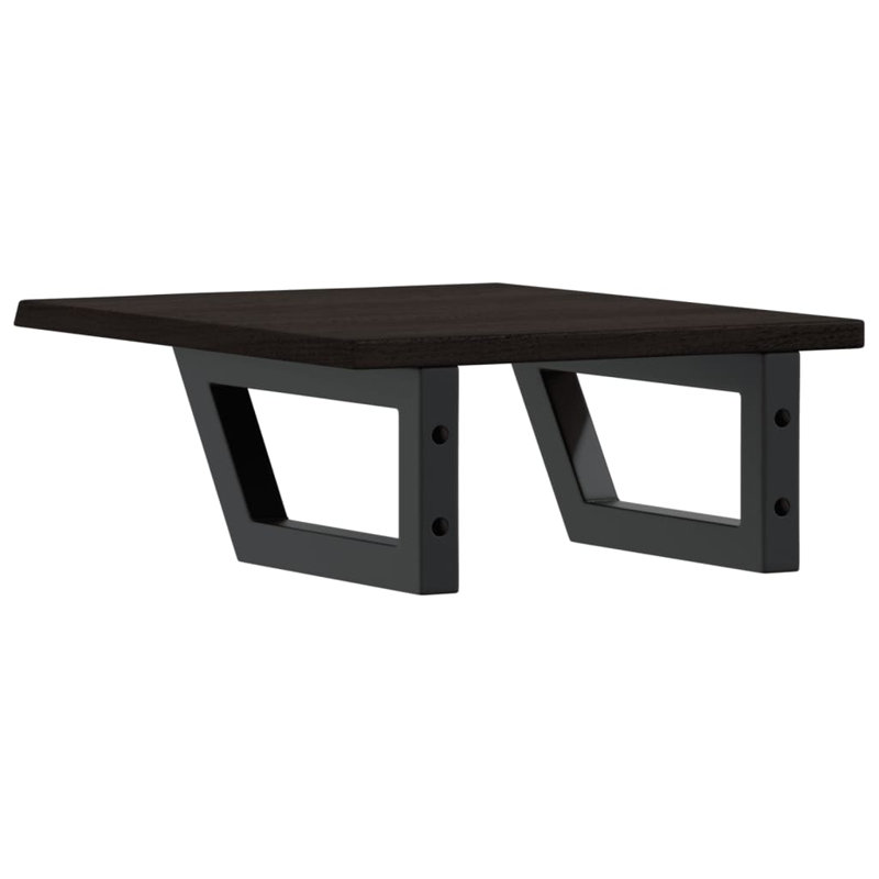 Solid Wood and Steel Bracket Shelf, 2cm H x 40cm W x 50cm D, Black/Dark Brown