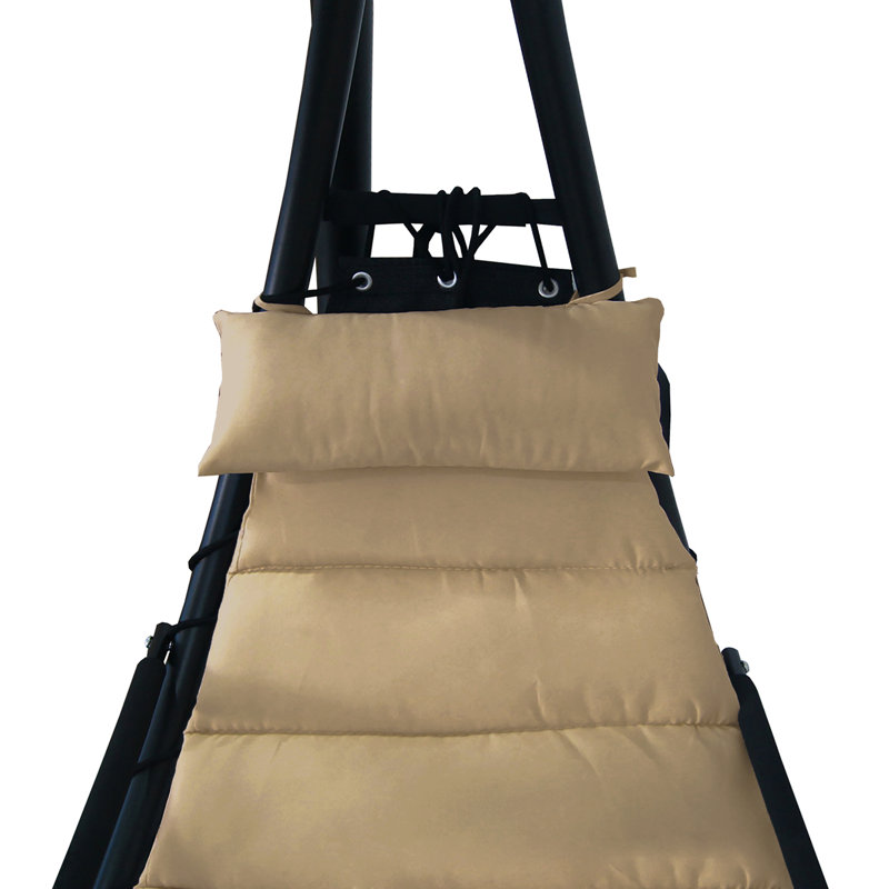 Khaki Hanging Chaise Lounge Chair with Cushions and Umbrella