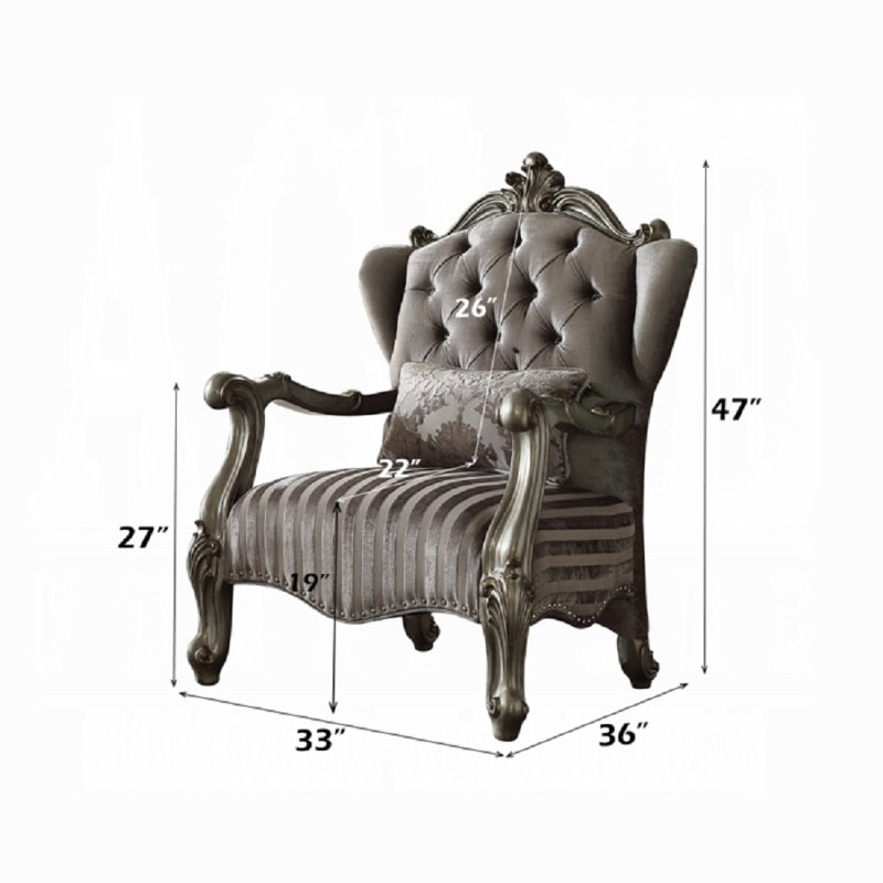 Chaise Ahmena avec coussin, Velours gris / chrome poli