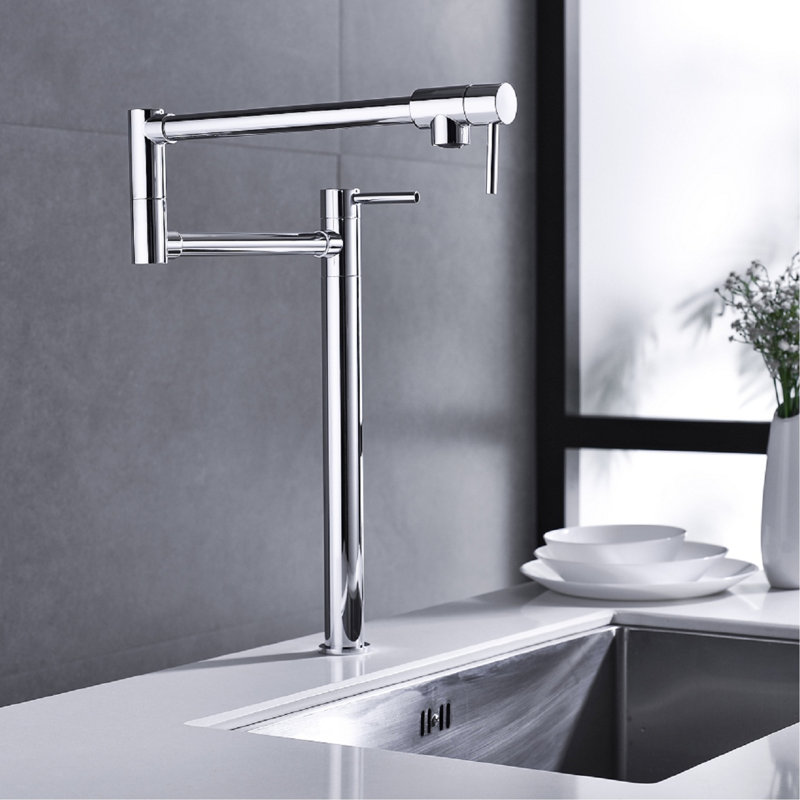 Extension Pot Filler Faucet - Brass, Double Handles For Accurate Water Control, Surface Treatment, Steady & Splash- Stream Fine Flow Corrosion Finish, No-Splash Discharge