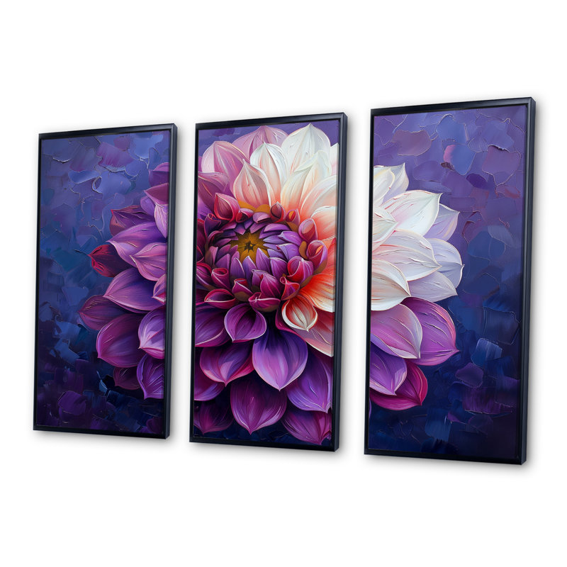 «Mauve Regal Bloom», impression d'art mural Dahlia, H 28 po x l 36 po x P 1 po, Toile avec cadre flottant noir