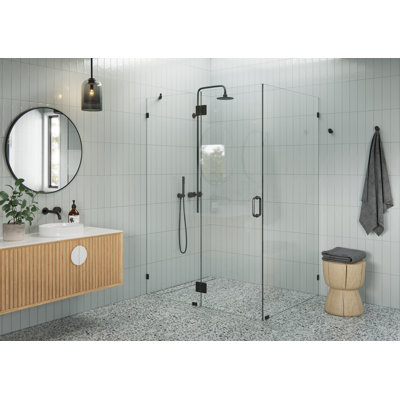 Halo 54 in. x 43 in. x 78 in. 90-degree Fully Frameless Glass Hinged Shower Enclosure