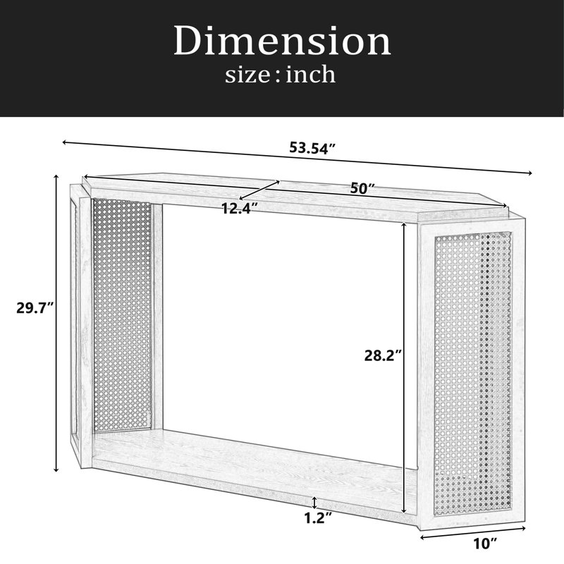 Console étroite avec un dessus irrégulier unique, une table d'entrée avec une tablette ouverte, un canapé en rotin pour le couloir du salon et l'entrée
