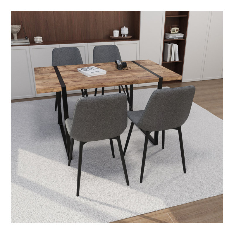 Ensemble de table de salle à manger en bois aggloméré de 55 po avec ensemble de 4 pièces, ensemble de table de salle à manger en bois médiéval, base rectangulaire en métal, table de salle à manger et chaise en suède