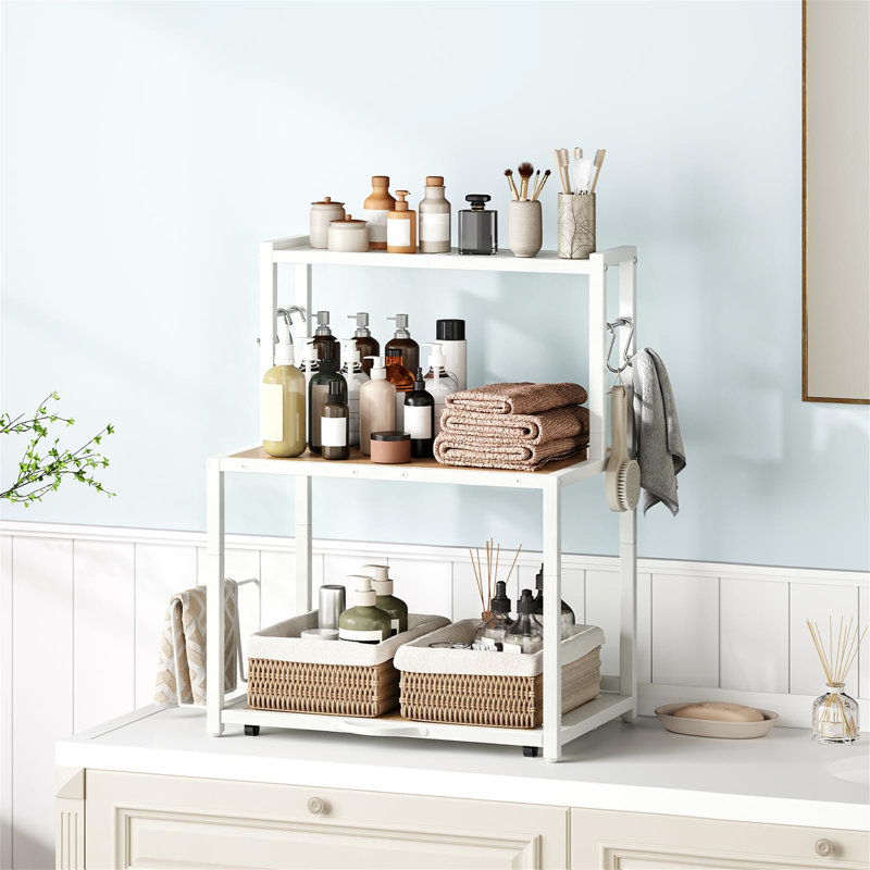 3-Tier Microwave Shelf, White and Natural