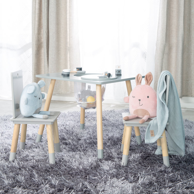 3 Piece Rectangular Activity Table Chair Set, Grey/Natural