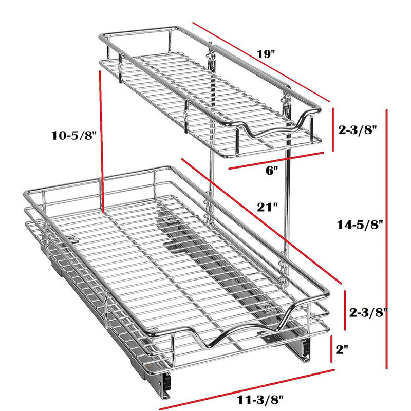 2 Tier slide out Cabinet Organizer With Sliding Drawers For Inside Cabinets- 11" W x 21" D x 15”H