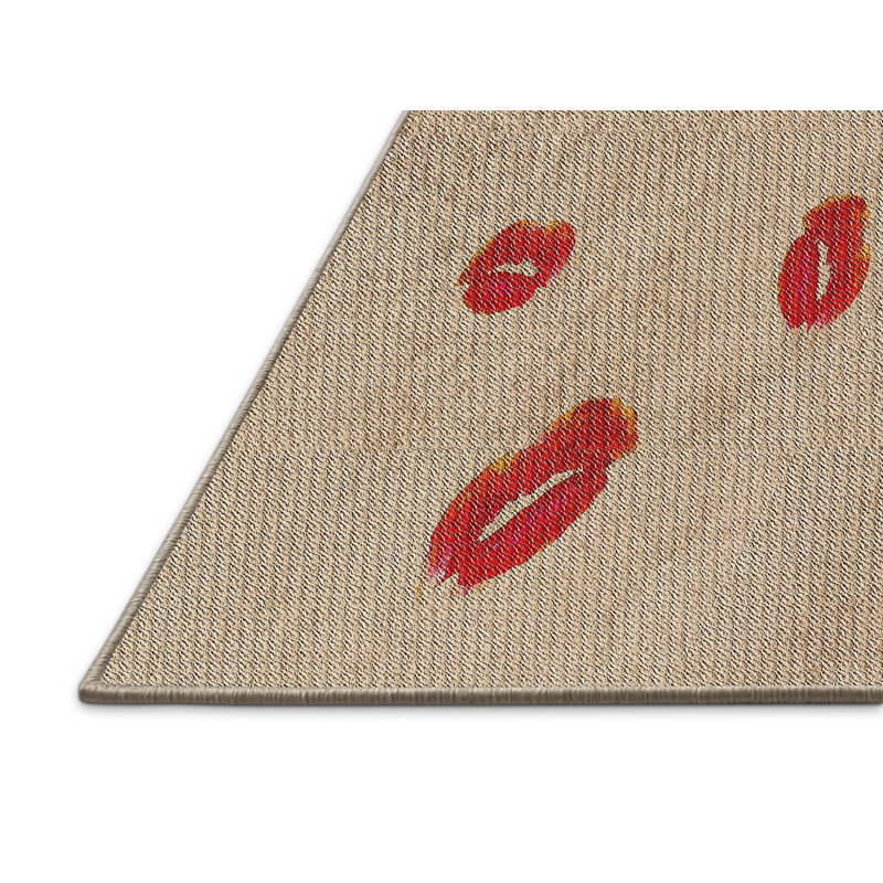Tapis de zone rouge/beige à motifs Dinis, Rectangle 5 pi x 7 pi