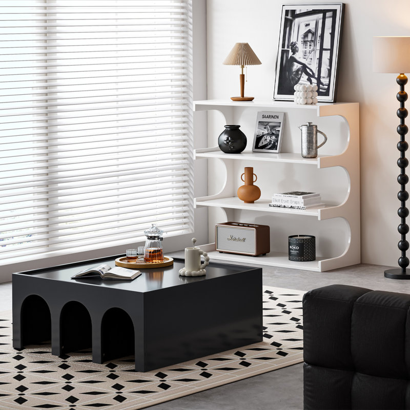 Console Creative avec tablettes, table d'appoint à 4 niveaux pour le salon, table basse carrée de 36 po, Blanc