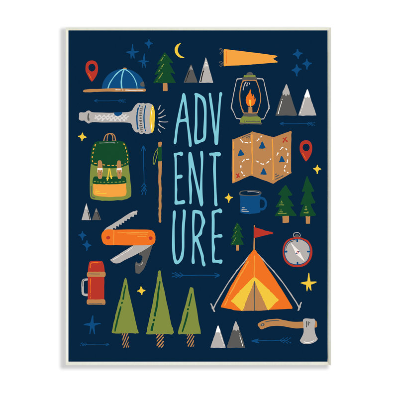 Traduction libre «Abdual Outdoor Adventure», activités de camping rustiques, Bois naturel, H 19 po x l 13 po x P 0,5 po