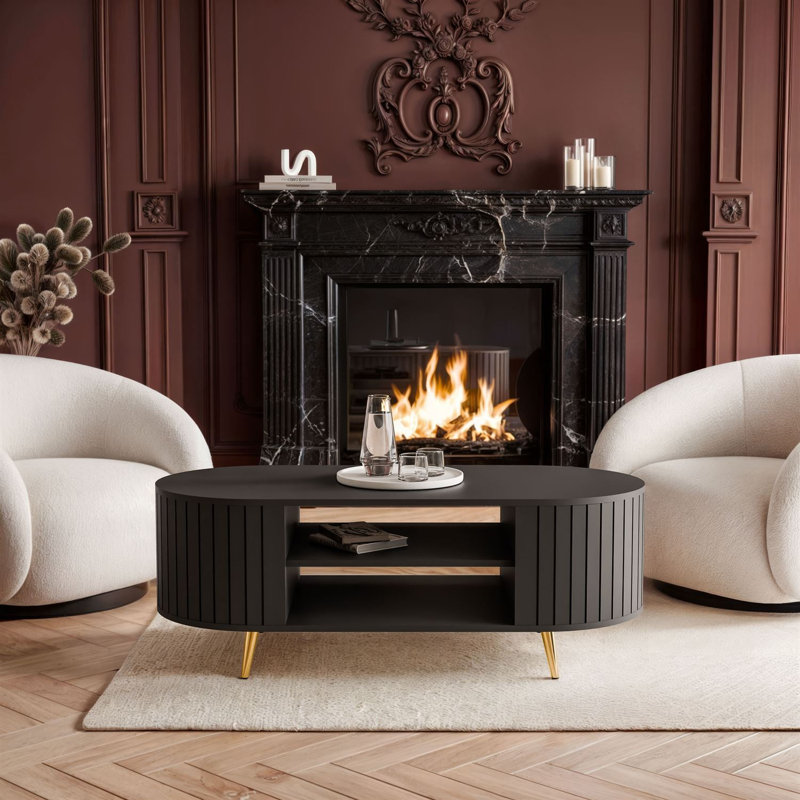 Coffee Table with Storage, Gold, Black