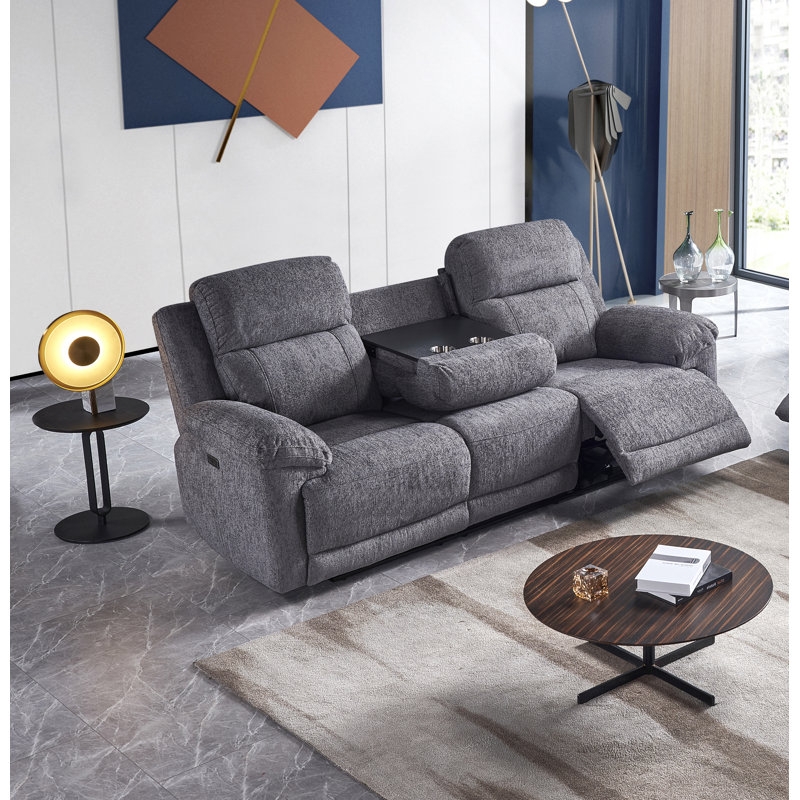 89'' W 3-Seat Upholstered Reclining Sofa with Solid Wood Frame , Dark Gray