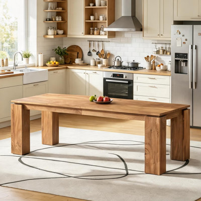 Table de salle à manger rectangulaire à monter soi-même, plateau en bois composite et piètement à quatre pieds, de 6 à 8 couverts. Plateau en bois fabriqué et piètement à quatre pieds.