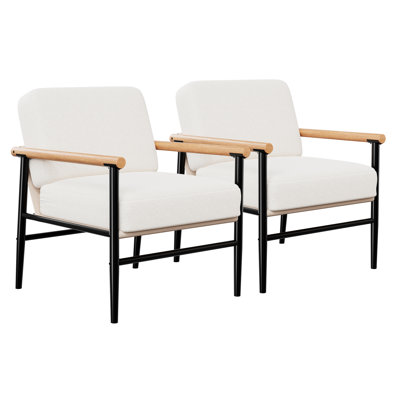 Paquet de 2 chaises d'appoint en sherpa moderne pour le salon, la chambre à coucher ou le bureau GarveeHome - Coussins épais, pieds en métal, housses amovibles lavables