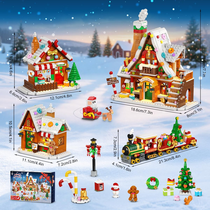 Ensemble de construction 2426 calendrier de l'Avent 2426 - Village de pain d'épice avec lumière, ensemble de compte à rebours des Fêtes de 1955PCS pour les 12 ans et plus
