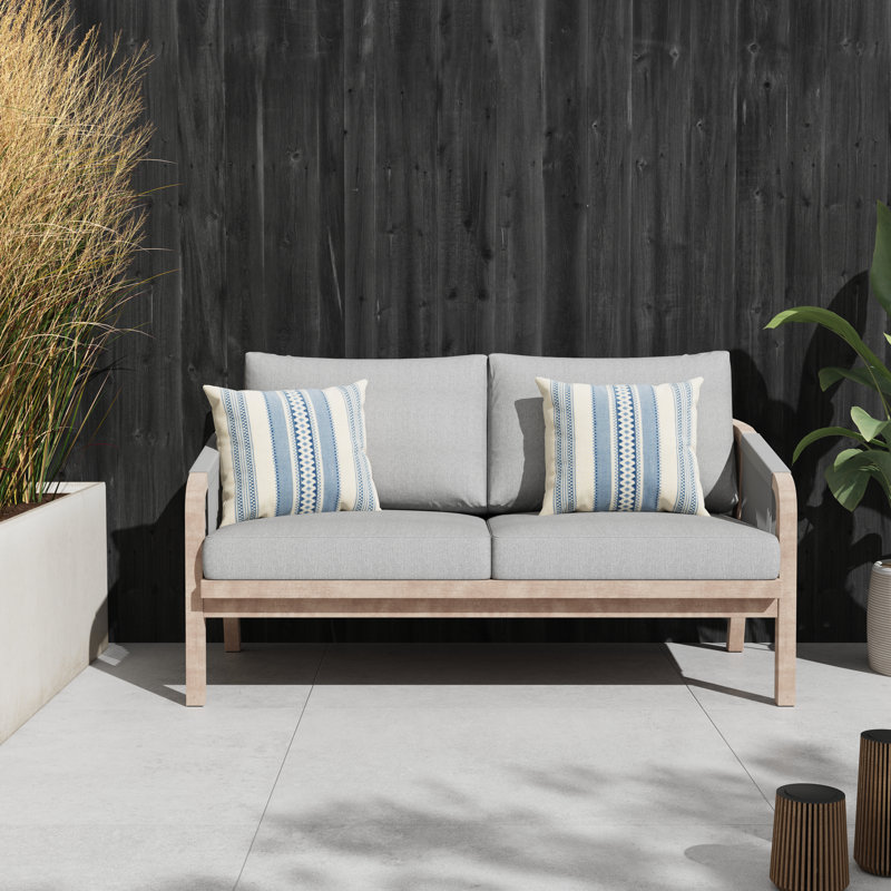 Causeuse d'extérieur en bois d'acacia avec coussins Mariliva, Coussin gris / structure en bois naturel