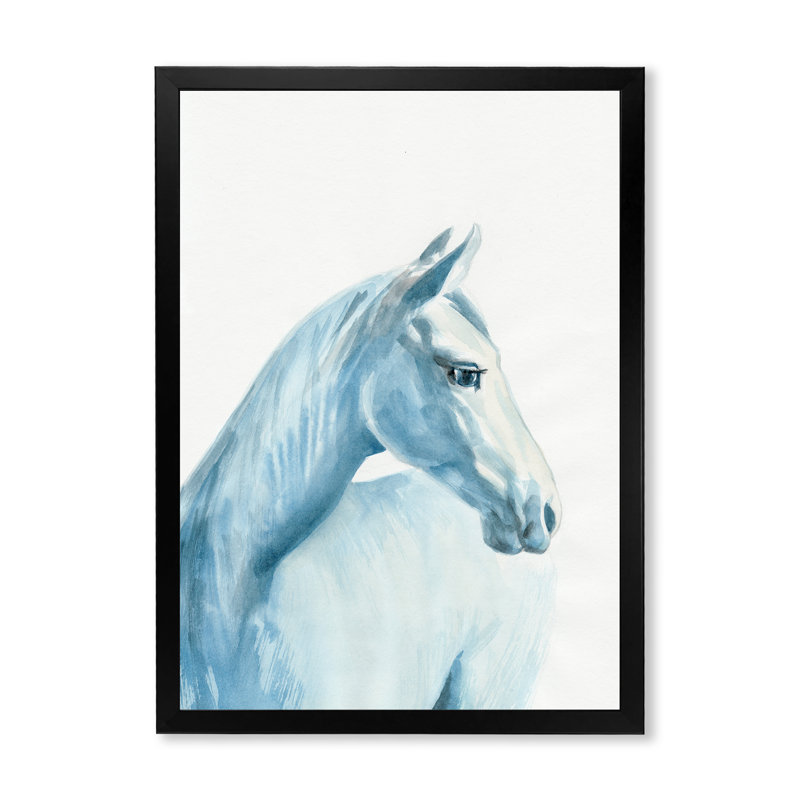 Portrait d'un cheval bleu clair - peinture sur toile, Cadre noir, H 32 po x l 16 po x P 1 po