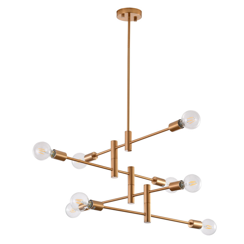 Modern 8 Light Brass Linear Arm Chandelier