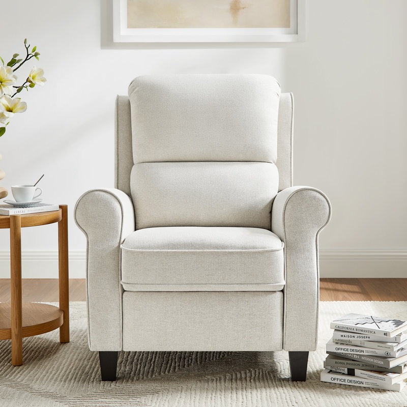 34.6’’ Push Back Recliner Chair With Adjustable Backrest & Footrest, Beige Linen