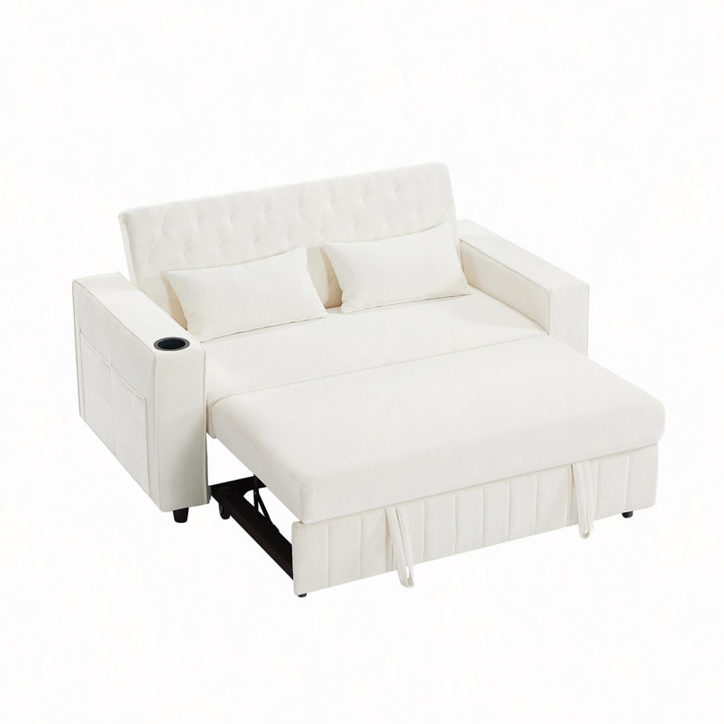 61.4" Pull-Out Sofa Bed Convertible Couch Loveseat Sofa Sleeper Sofa With Adjustable Backrest For Living Room, Beige