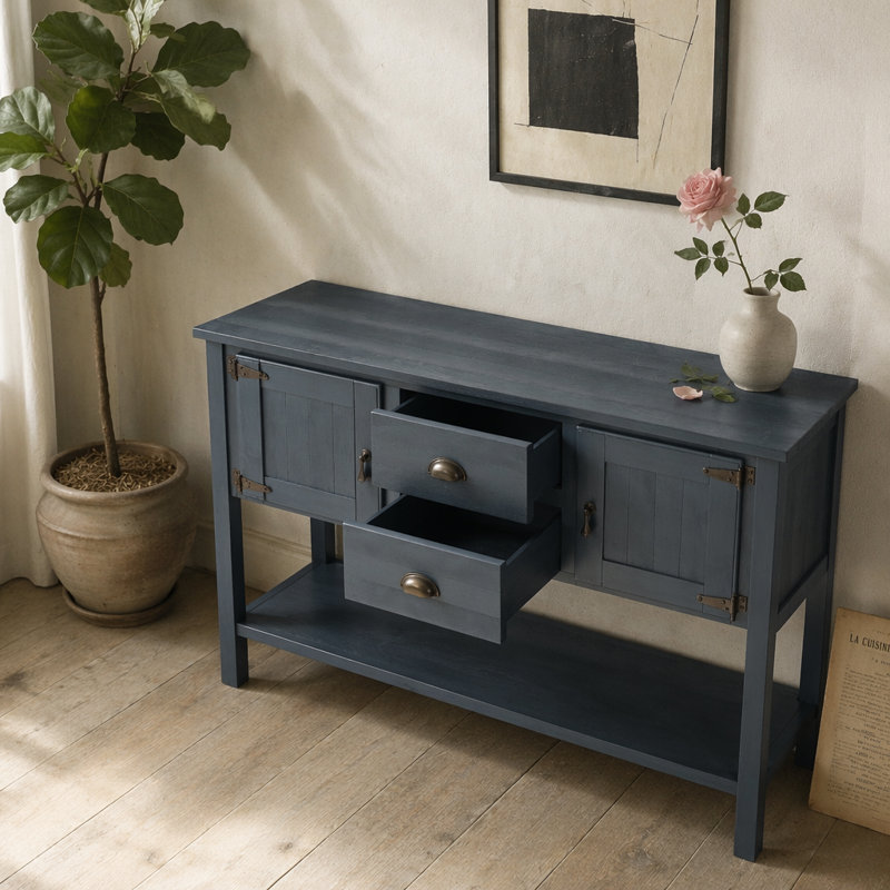 Bahut de salle à manger Aureana, console de rangement avec tiroirs, armoires et tablette, Marine