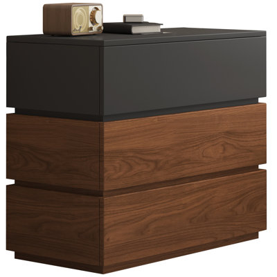 Dongge Mid Century Nightstand With 3 Drawers Set Of 2, 31.5'' Wide Modular Night Stand Side Table, Walnut & Matte Gray Stacked Installation Engineered Wood Bedside Table For Bedroom