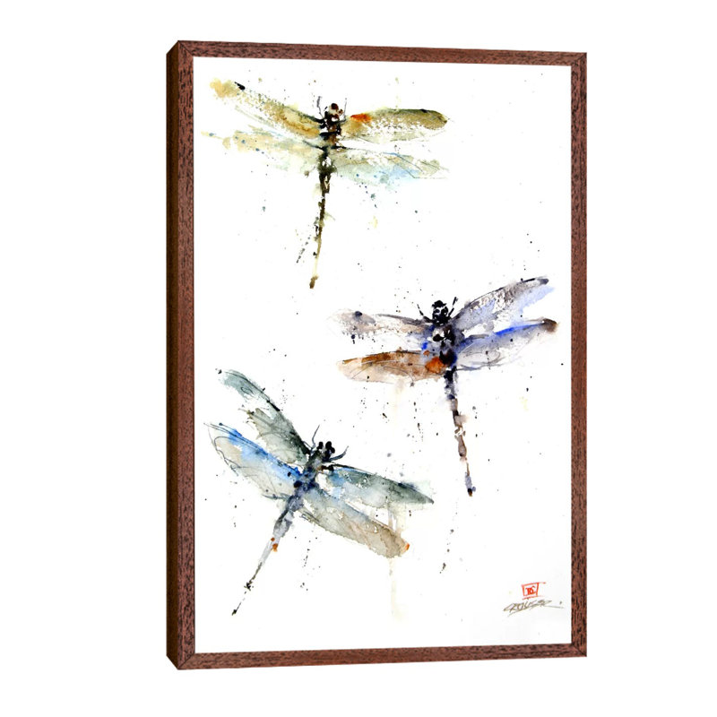 Dragonflies 1 Piece Painting on Canvas, 66.04 cm H x 45.72 cm W, Brown Framed