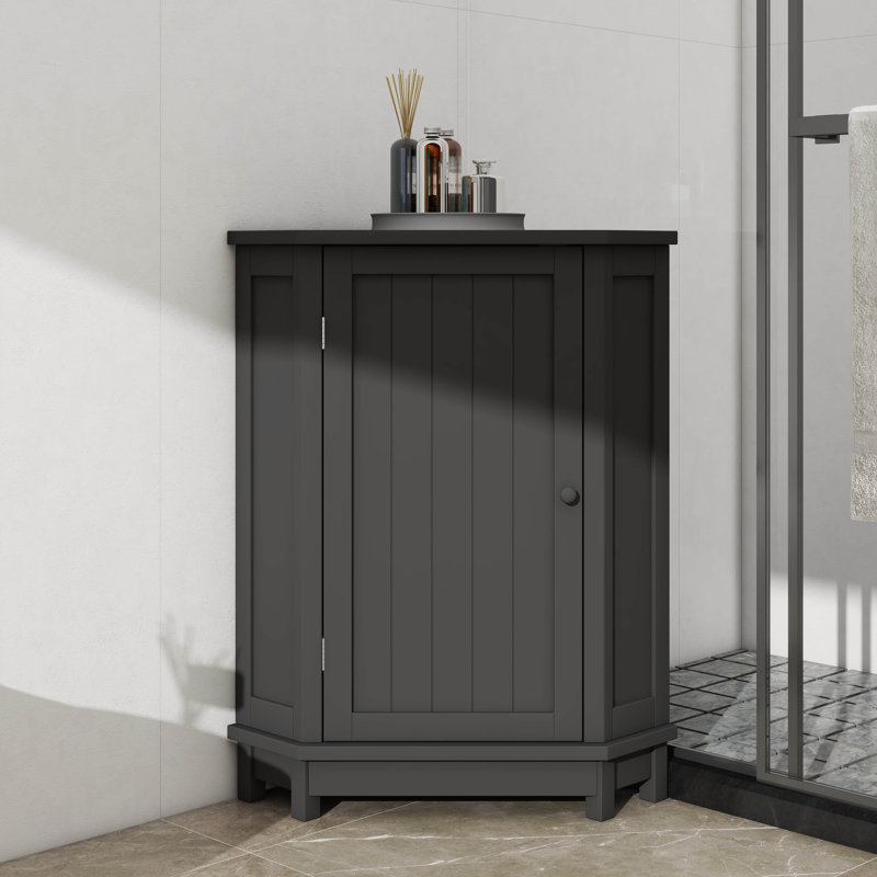 Home Corner Storage Unit, Bathroom Triangular Floor Cabinet With Adjustable Shelf, Showcasing A Contemporary Design