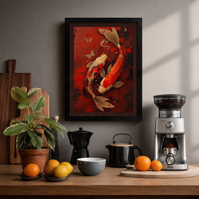 Dance of Golden Koi Japandi - Framed Print