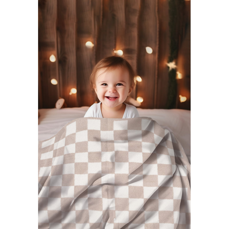 Children's Checkered Pattern Luxury Soft Throw Blanket, Beige
