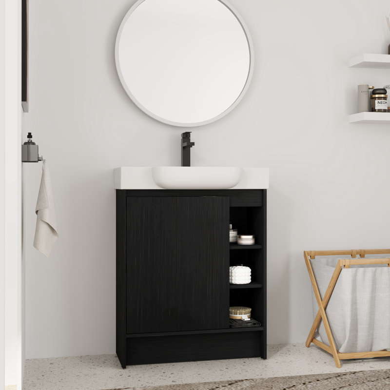 28'' Single Bathroom Vanity with Ceramic Top, Black Chestnut