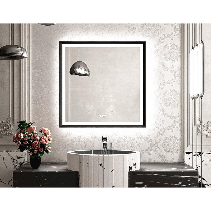 Miroir de salle de bain à DEL New Rockford, 36 po x 36 po, Noir, Carrée