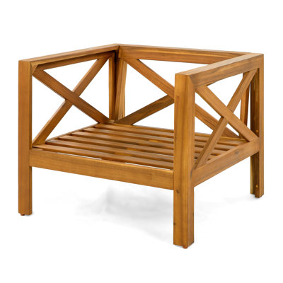 Fauteuil club d'extérieur en bois d'acacia avec coussins (ensemble de 4), ensemble de conversation, convient aux rassemblements extérieurs, finition teck, coussin beige