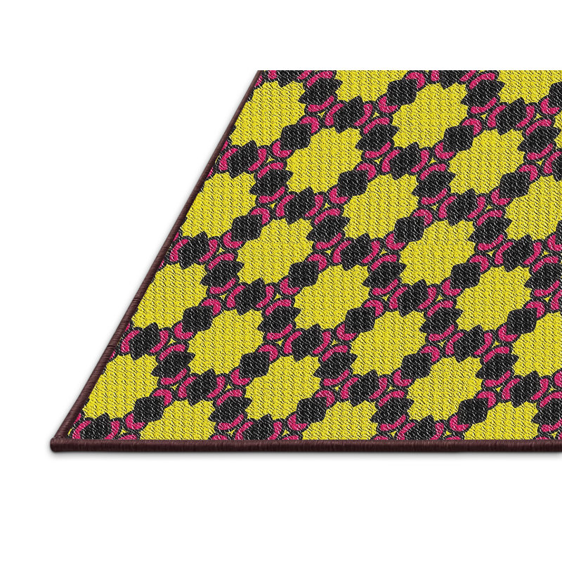 Tapis jaune / rose / noir Power Loom, Rectangle 5 pi x 7 pi
