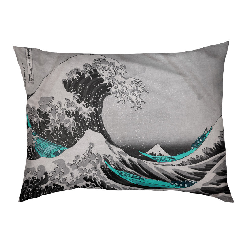 Coussin Burkart la grande vague, L 32,5 po x l 42,5 po, Bleu sarcelle / brun foncé