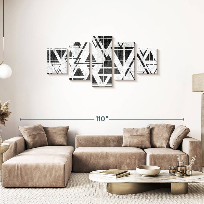 Geometric Abstract Triangles Multi Piece Canvas Print, 34" H x 74" W x 1.25" D