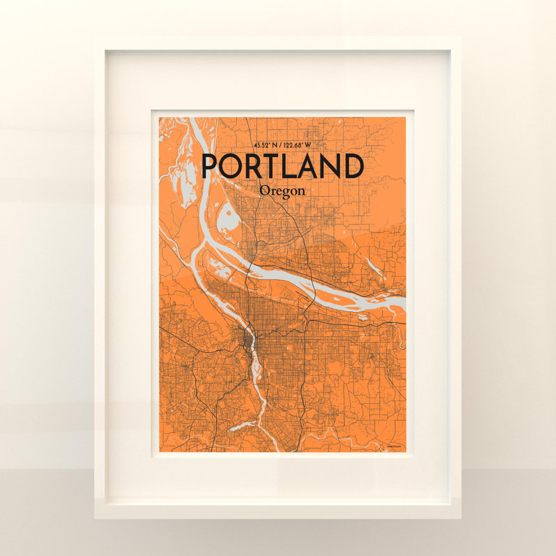 Portland City Map In Orange - No Frame Print, 20cm H x 16cm W x 0.05cm D