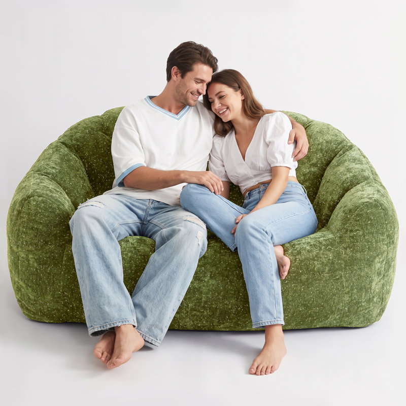 Pouf géant, canapé, 140 x 98 x 61 cm, tissu en peluche, salon moderne, Vert