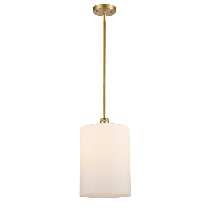 Luminaire suspendu cylindrique à 1 lumière Leilani, Blanc mat, Ampoule à DEL rétro de 6 watts, Or satiné