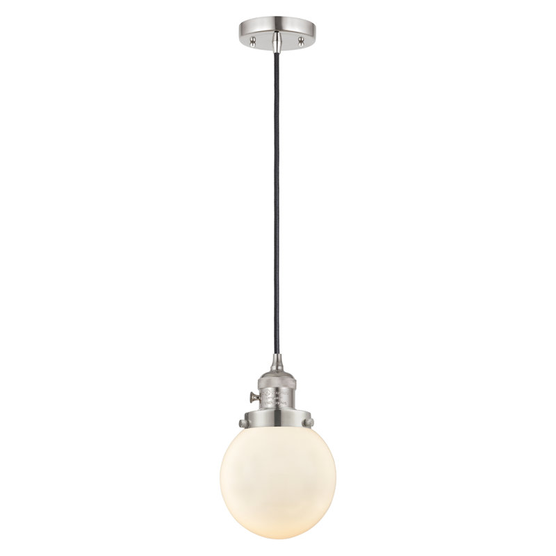 Luminaire suspendu sphère 1 lumière Lorri, Blanc mat, H 129,25 po x l 6 po x P 6 po, Nickel poli