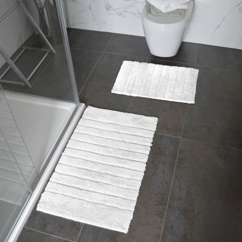 Shiwanda Ribbed Two Piece Bath Mat Set, White