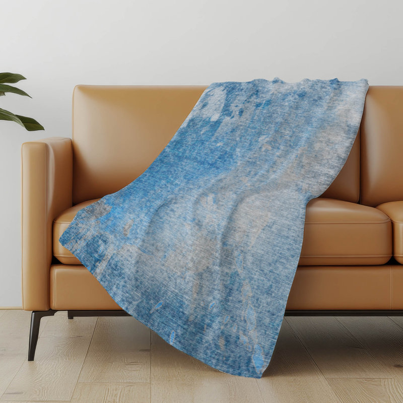 Addison Machine Washable Sherpa Throw Blanket, Blue Abstract