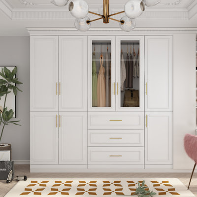 Elegant Triple Door Wardrobe With Glass Panels - Spacious Storage Solution With Adjustable Shelves And Soft-Close Drawers