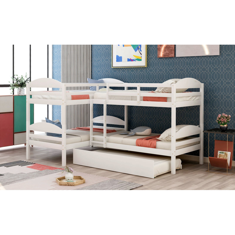 Lit simple en L avec lit gigogne, Blanc