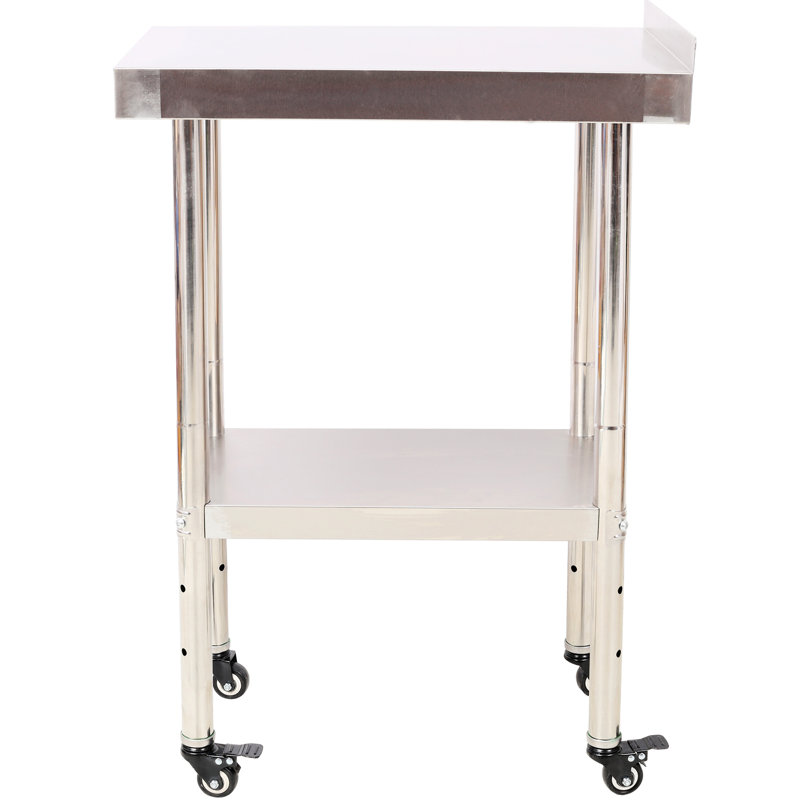 Table de travail robuste en acier inoxydable 24 x 15 35-1 / 2 pouces avec capacité de 440 lb, 4, dosseret et tablette réglable pour la salle de lavage, acier, table de travail, charge, dosseret, tablette inférieure, hôtel