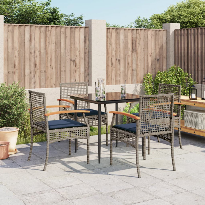 Ensemble de salle à manger de patio avec coussins 3 pièces Latitude Run®, Bleu / gris, 4