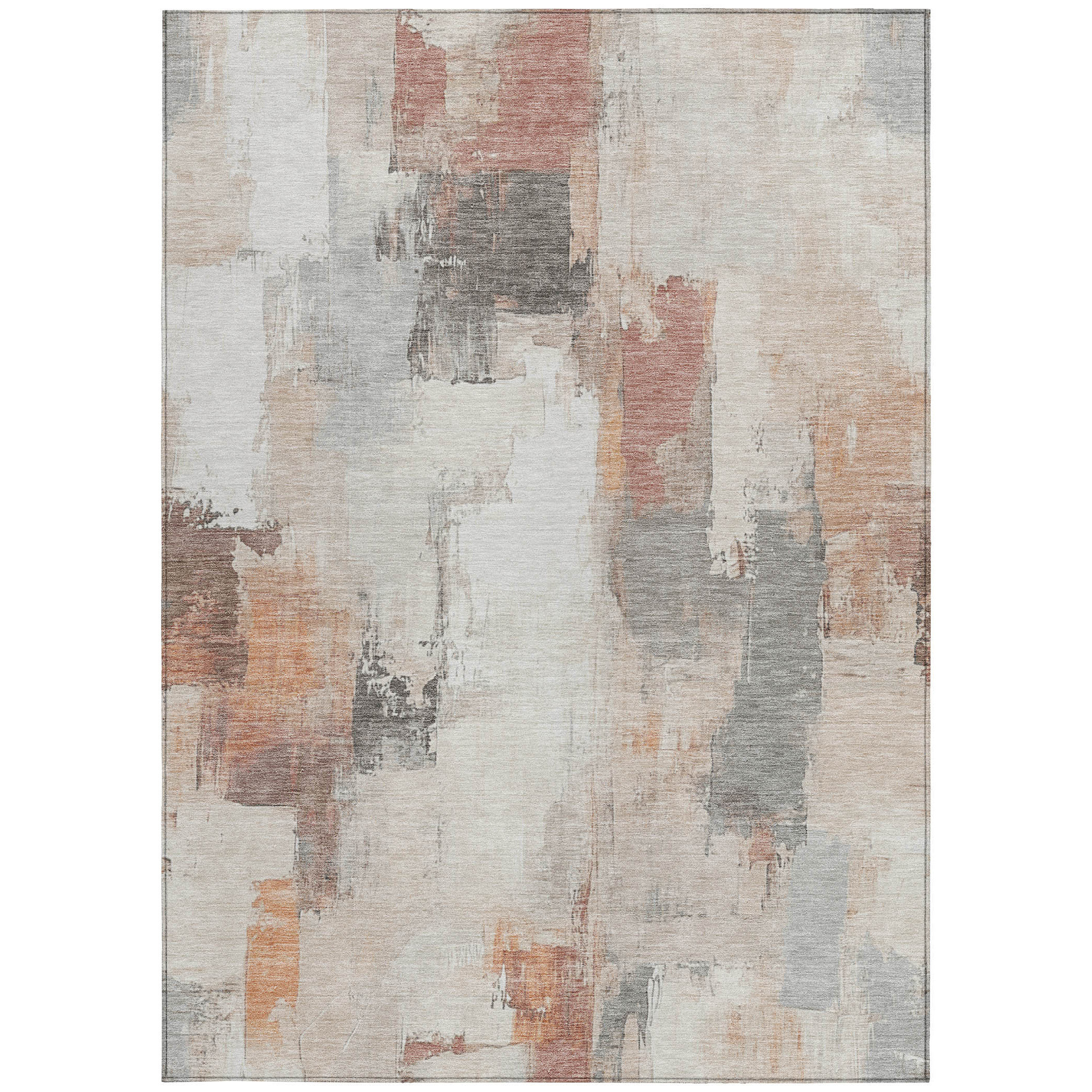Ivy Bronx 9' X 12' Rust And Ivory Abstract Washable Indoor Outdoor Area ...