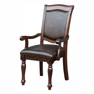 Chaise avec accoudoirs pour salle à manger, style traditionnel, finition cerisier brun, structure en bois, 2 fauteuils de salle à manger, siège rembourré traditionnel